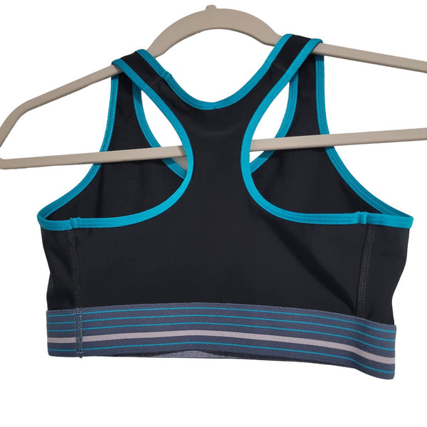 Under Armour Compression Heat Gear Black Blue Gray Trimmed Sports Bra Size Small