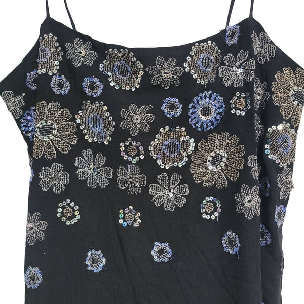 NWT FP Intimately Black Floral Azealia Embellished Slip Dress Tie Shoulders Med