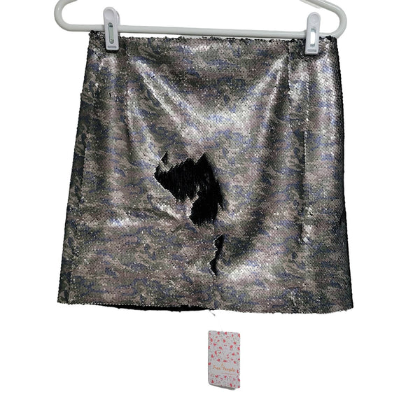 NWT Free People Camo Skinny Sequin Mini Skirt Zip Up Back Size 0