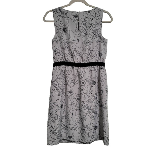 LOFT Ann Taylor Gray Black Floral Sleeveless Key Hole ATK Dress XS