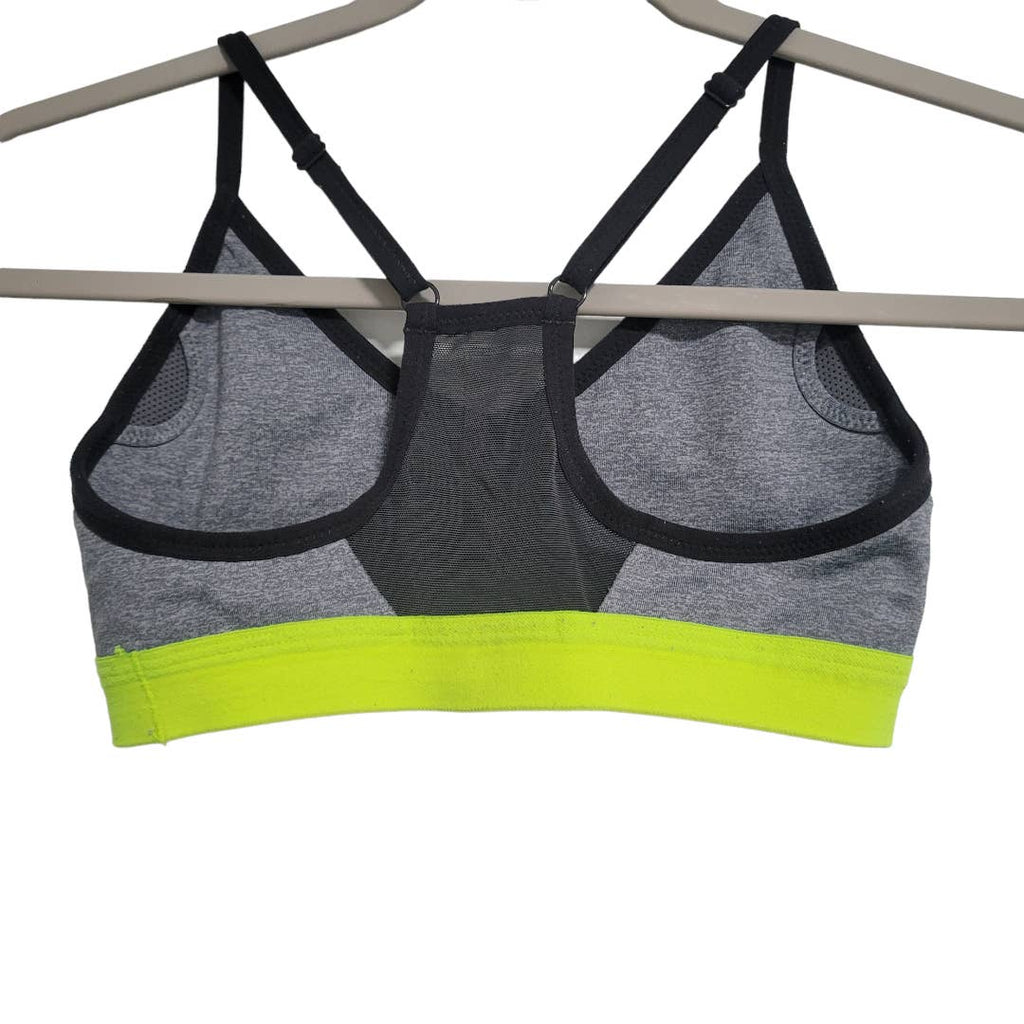 Nike Dri Fit Gray Black Neon Yellow Adjustable Straps Sports Bra