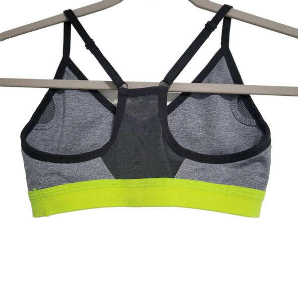 Nike Dri Fit Gray Black Neon Yellow Adjustable Straps Sports Bra Size XS