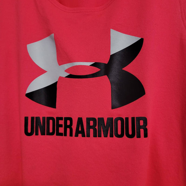 Under Armour Fitted Heat Gear Pink Black White Logo Racerback Tank Size Youth XL