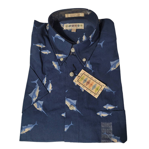 Campia Moda Men's Button Down Short Sleeve Fish Shirt Size Medium