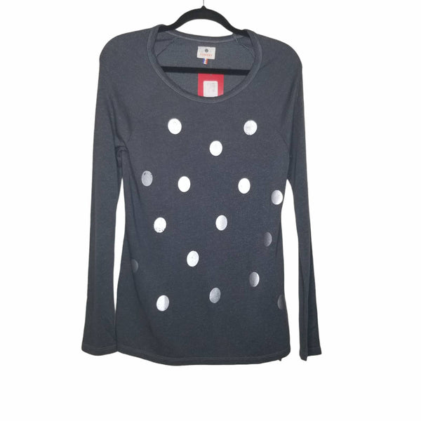 NWT Sundry Charcoal Gray Silver Polka Dots Crew Neck Long Sleeve Top Size 1