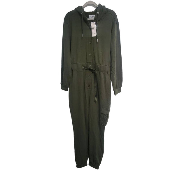 NWT Juicy Couture Green French Terry Hooded Cargo Jumpsuit Pockets Belt Size Med