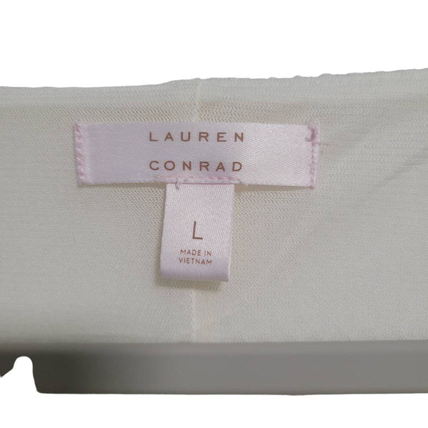 Lauren Conrad Cream Blouse Pleated Bottom Long Sleeves Sides Large