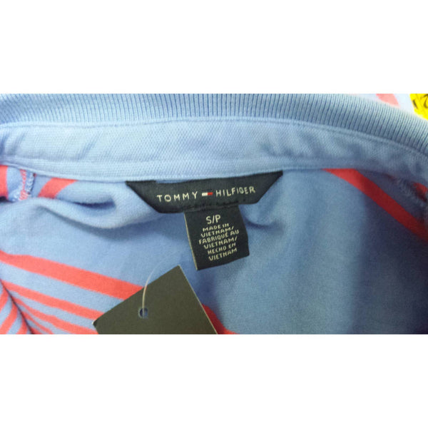 Tommy Hilfiger NWT Blue Salmon Strip V-Neck Collar Short Sleeve Size Small