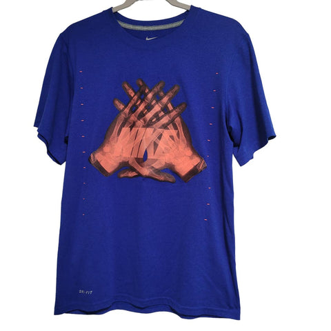 Nike Dri Fit Men's Blue X-Rayed Hands Football Short Sleeve T-Shirt Size Small