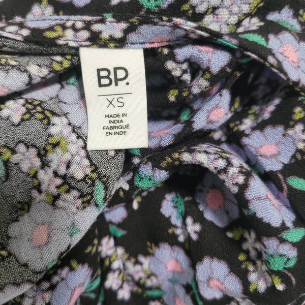 NWT BP Black Printed Minidress Purple Adora Floral V-Neck Short Sleeve Size XS