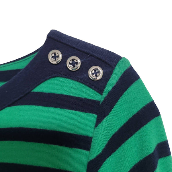 Rafaella Weekend Green Blue Strip Button 3/4 Sleeve Boat Neck Size Med