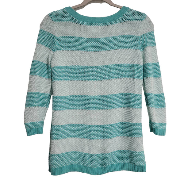 Croft & Barrow Green Striped Sweater 3/4 Sleeves Boat Neck Size XS