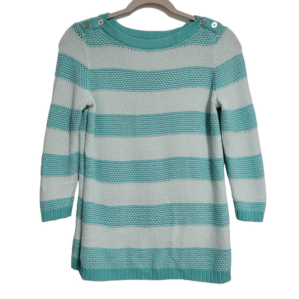 Croft & Barrow Green Striped Sweater 3/4 Sleeves Boat Neck Size XS