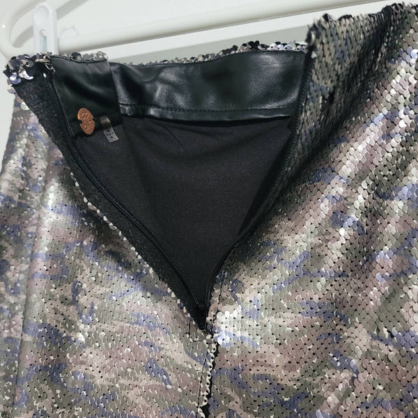 NWT Free People Camo Skinny Sequin Mini Skirt Zip Up Back Size 0