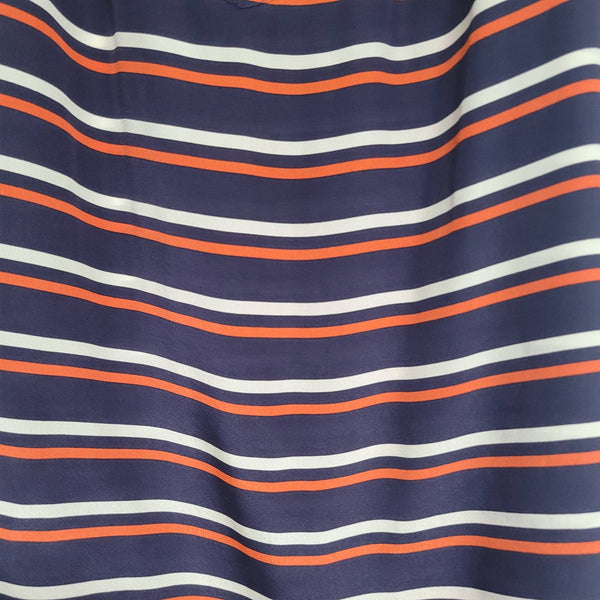J. Crew Orange Blue White Stripe Short Sleeve Key Hole Front Silk Dress Size 4