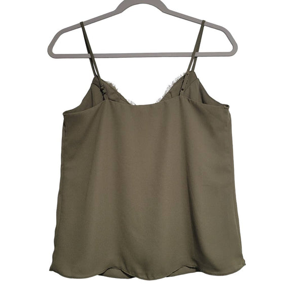 Melrose and Market Hunter Green V-Neck Frayed Edges Lined Tank Top Size XS