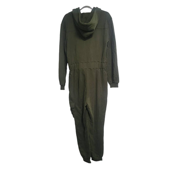 NWT Juicy Couture Green French Terry Hooded Cargo Jumpsuit Pockets Belt Size Med