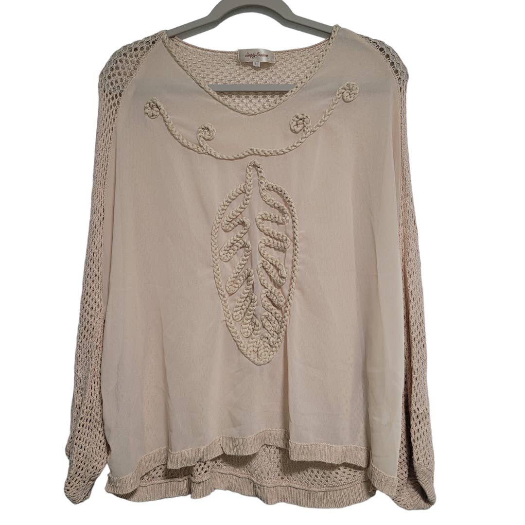 Simply Couture Tan Sheer Knit Batwing Sleeves Size Large
