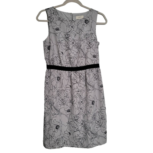 LOFT Ann Taylor Gray Black Floral Sleeveless Key Hole ATK Dress XS