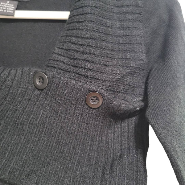 Say What? Black Sweater Mini Dress Button Accents Size Small