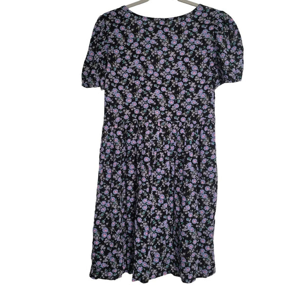 NWT BP Black Printed Minidress Purple Adora Floral V-Neck Short Sleeve Size XS