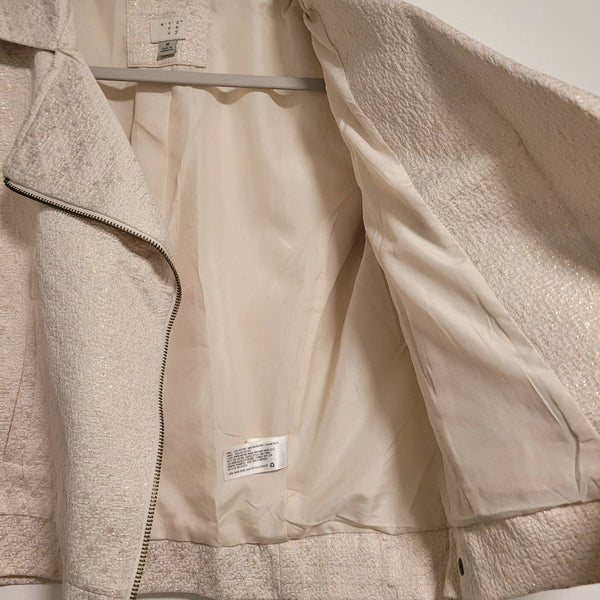 A New Day Cream Ivory Sparkle Bomber Jacket Pockets Zip Up Size Medium