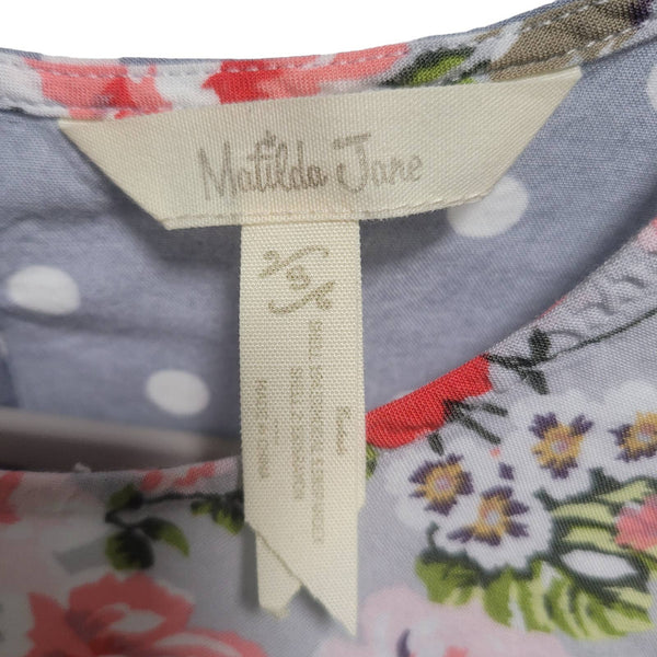 Matilda Jane Picket Fence Gray Stripe Floral Dots Cap Sleeve Small