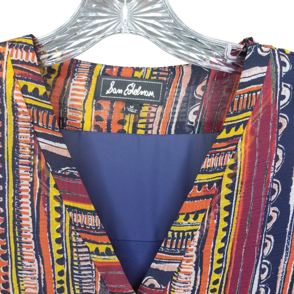 Sam Edelman Tribal Aztec Mesh Back V-Neck Cap Sleeves Button Up Sides Size Med